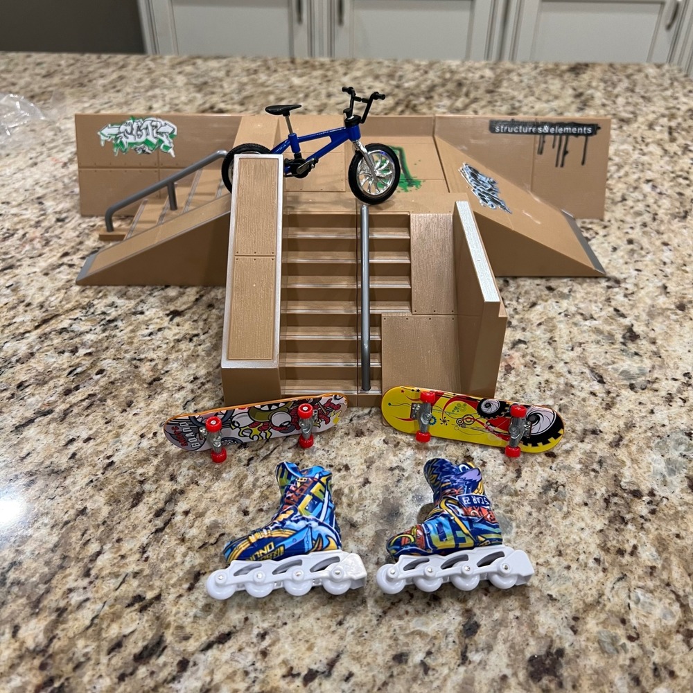 Fingerboard Skate Park Set with BMX Bike Skateboards and Inline Finger Skates